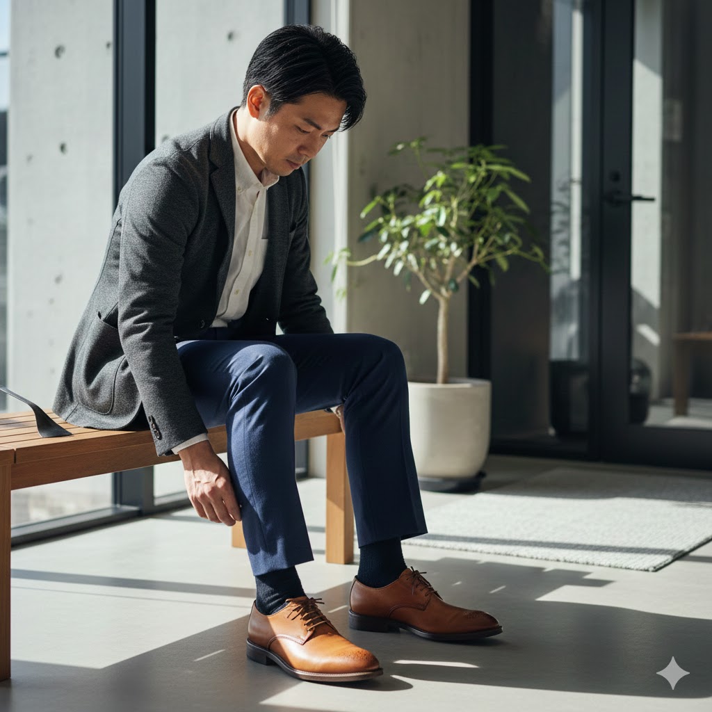 素敵なキャメルの革靴が難しい時の着こなし術