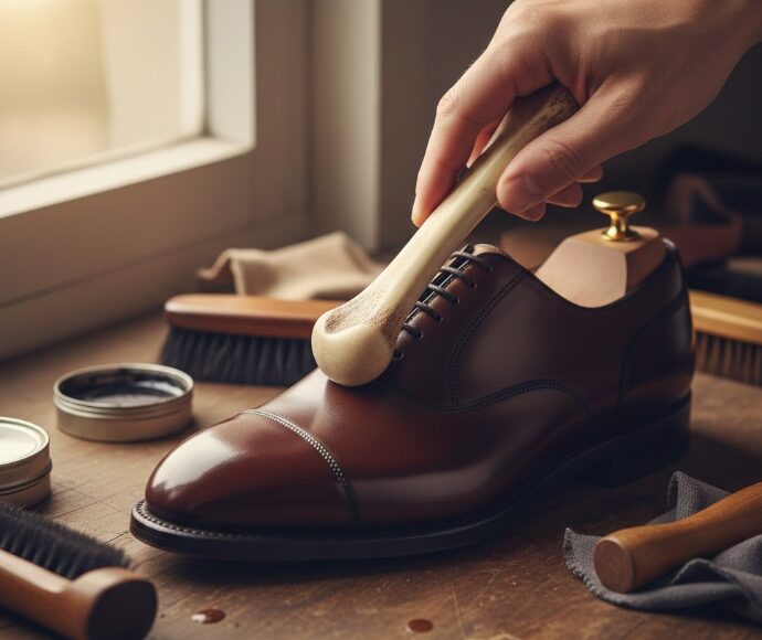 コードバン特有の毛羽立ちは鹿の骨で押し潰す