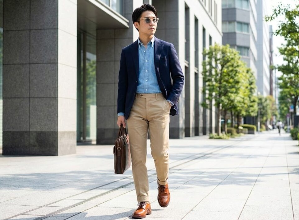 トリッカーズが世界中で愛されている理由の一つに、カジュアルパンツとの相性の良さが挙げられます。ここでは、失敗しないための王道コーディネートを具体的に見ていきましょう。