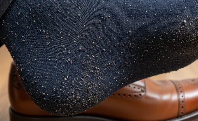 靴下にカスがつく、粉が出る問題を解消する