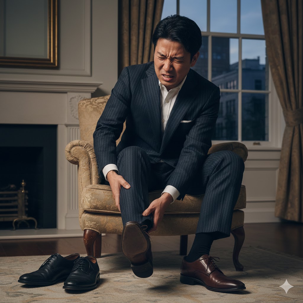 幅広な日本人の足に馴染む3E設計と本革の質感