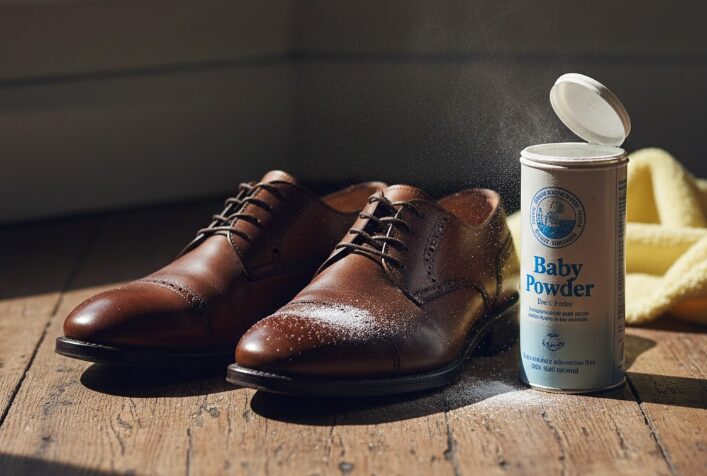 ベビーパウダーで革同士の摩擦を抑える応急処置