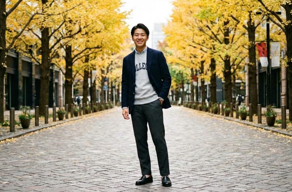 ローファーを合わせた定番スタイル