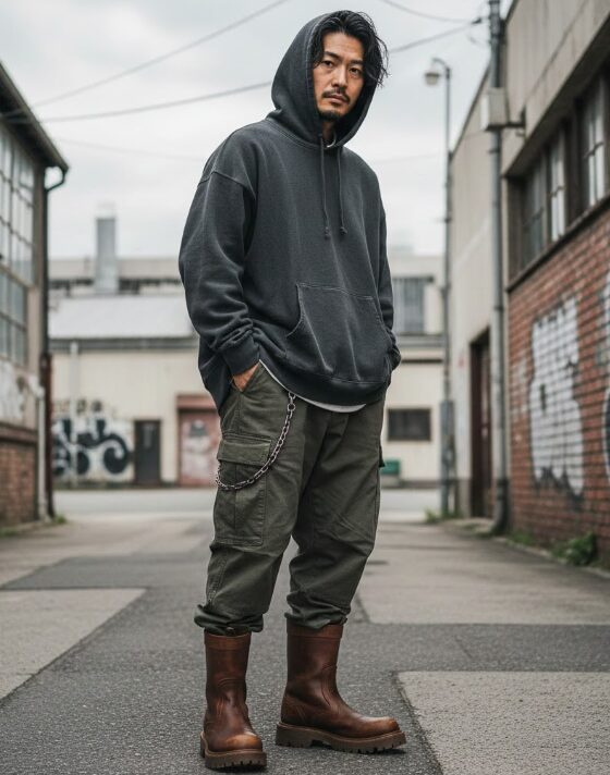 ボリュームのある足元で全身の比率を調整する